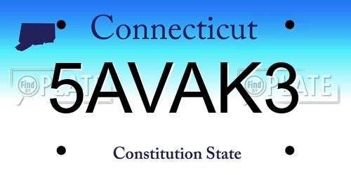 5AVAK3 Connecticut License Plate