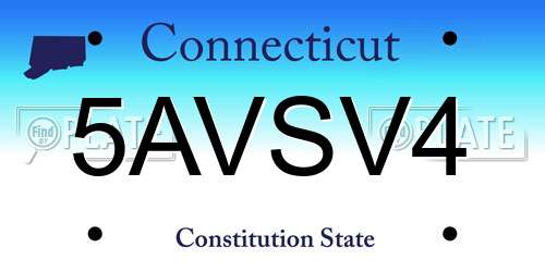 5AVSV4 Connecticut License Plate