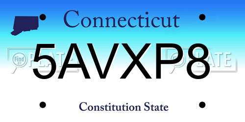 5AVXP8 Connecticut License Plate