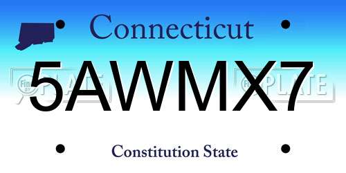 5AWMX7 Connecticut License Plate