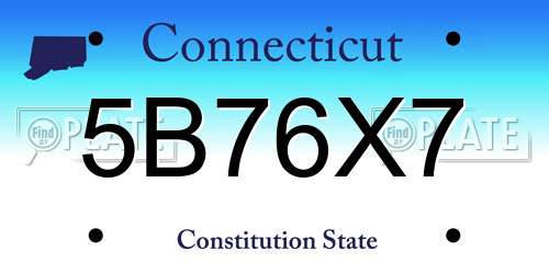 5B76X7 Connecticut License Plate