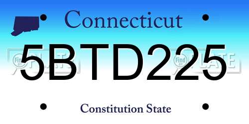 5BTD225 Connecticut License Plate