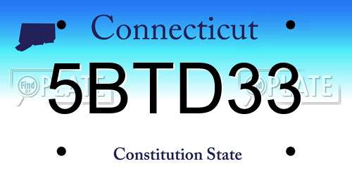5BTD33 Connecticut License Plate