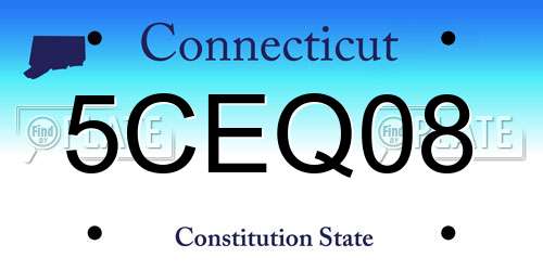 5CEQ08 Connecticut License Plate