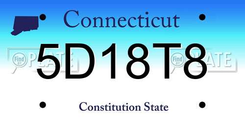 5D18T8 Connecticut License Plate