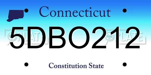 5DBO212 Connecticut License Plate