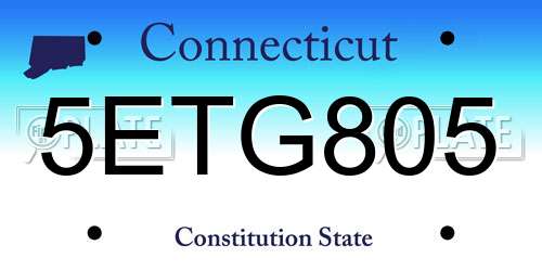 5ETG805 Connecticut License Plate