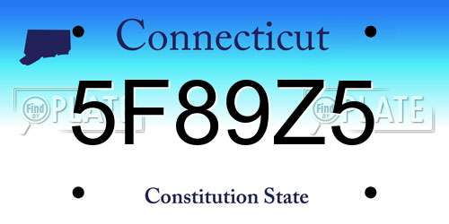5F89Z5 Connecticut License Plate