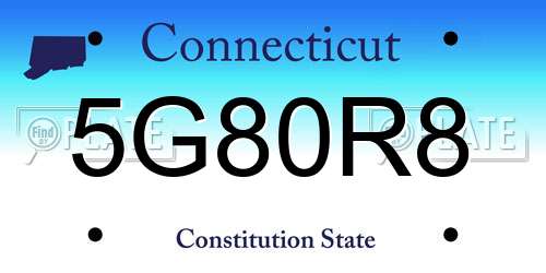 5G80R8 Connecticut License Plate