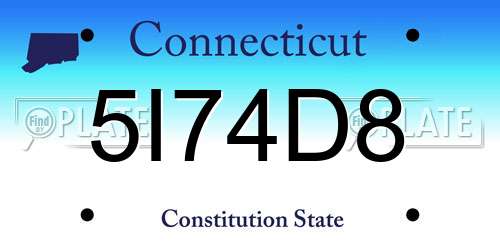 5I74D8 Connecticut License Plate