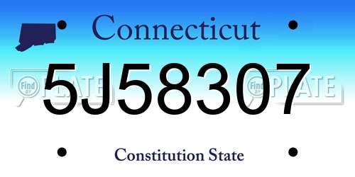 5J58307 Connecticut License Plate