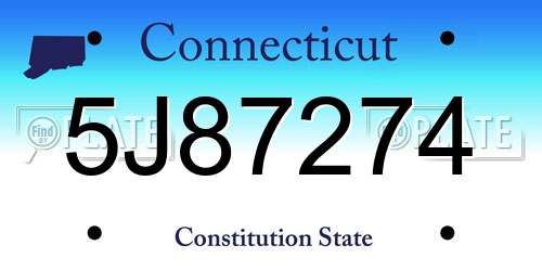 5J87274 Connecticut License Plate