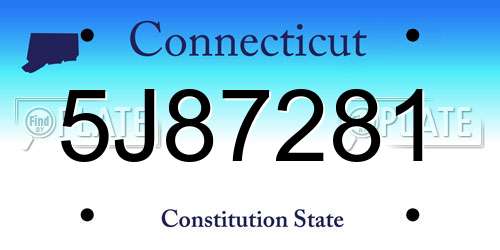 5J87281 Connecticut License Plate