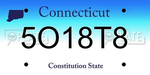 5O18T8 Connecticut License Plate