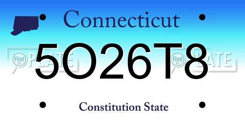 5O26T8 Connecticut License Plate