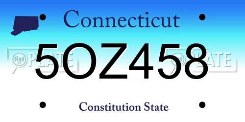 5OZ458 Connecticut License Plate