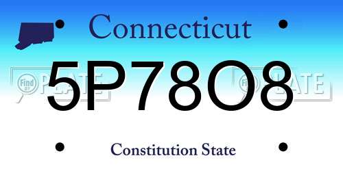 5P78O8 Connecticut License Plate
