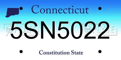 5SN5022 Connecticut License Plate