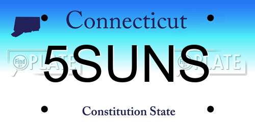 5SUNS Connecticut License Plate