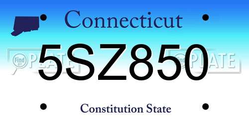 5SZ850 Connecticut License Plate