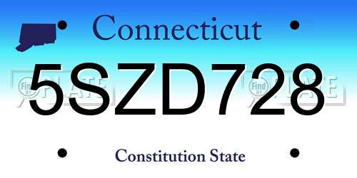 5SZD728 Connecticut License Plate