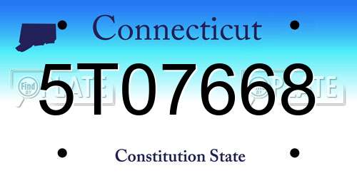 5T07668 Connecticut License Plate