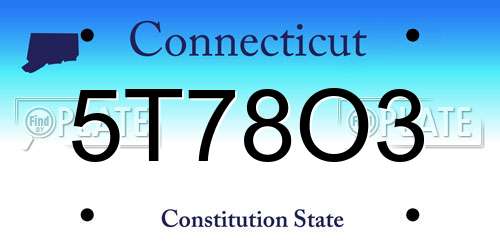 5T78O3 Connecticut License Plate