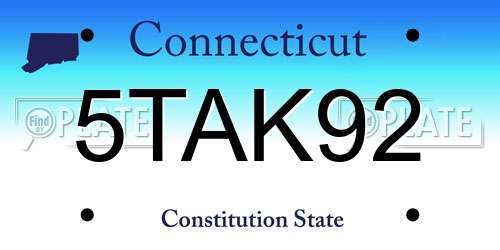 5TAK92 Connecticut License Plate