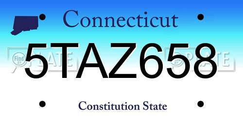 5TAZ658 Connecticut License Plate