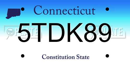 5TDK89 Connecticut License Plate