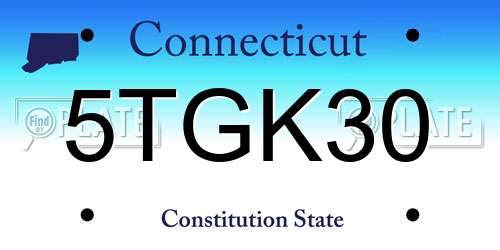 5TGK30 Connecticut License Plate