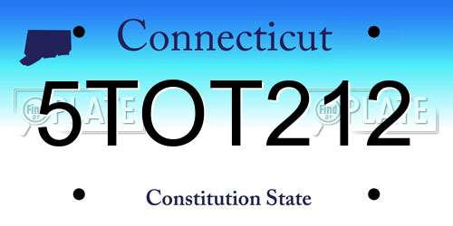 5TOT212 Connecticut License Plate