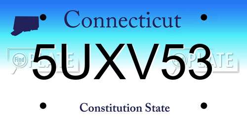 5UXV53 Connecticut License Plate