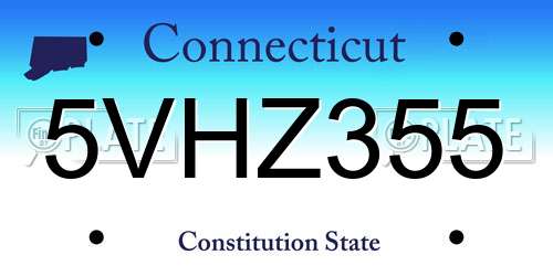 5VHZ355 Connecticut License Plate