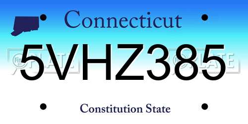 5VHZ385 Connecticut License Plate