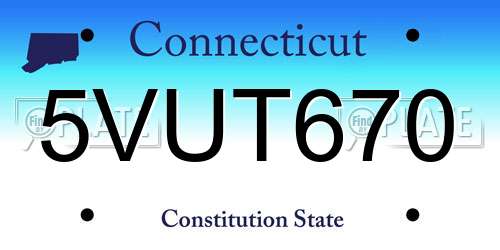 5VUT670 Connecticut License Plate