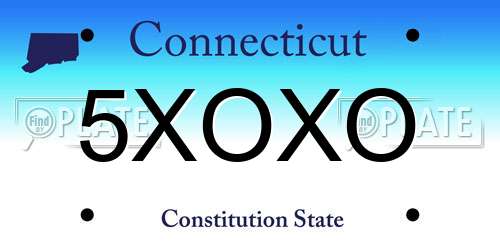 5XOXO Connecticut License Plate