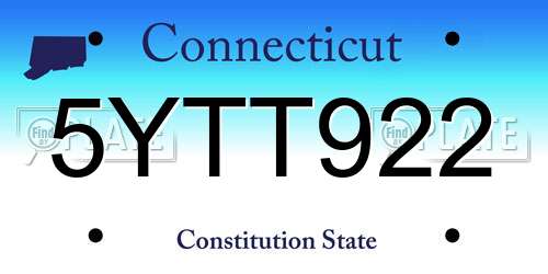 5YTT922 Connecticut License Plate