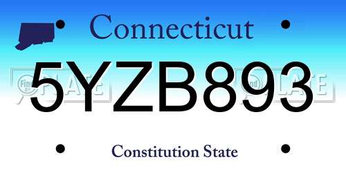 5YZB893 Connecticut License Plate