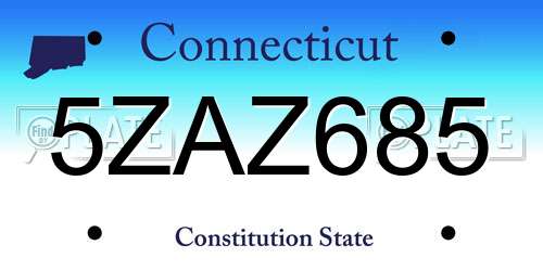 5ZAZ685 Connecticut License Plate