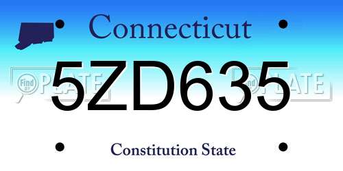 5ZD635 Connecticut License Plate