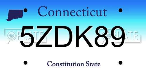 5ZDK89 Connecticut License Plate