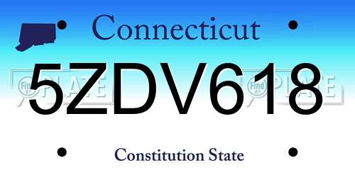 5ZDV618 Connecticut License Plate