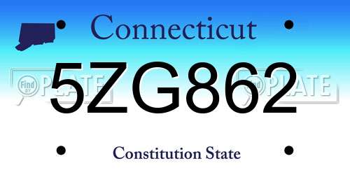 5ZG862 Connecticut License Plate