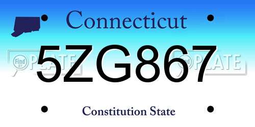 5ZG867 Connecticut License Plate