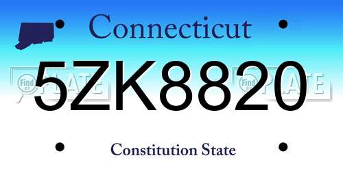 5ZK8820 Connecticut License Plate