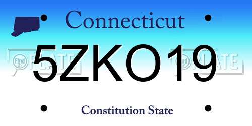 5ZKO19 Connecticut License Plate