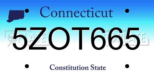 5ZOT665 Connecticut License Plate