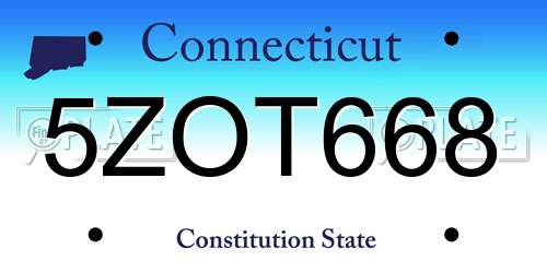 5ZOT668 Connecticut License Plate
