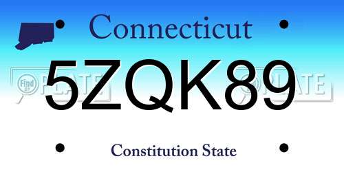 5ZQK89 Connecticut License Plate